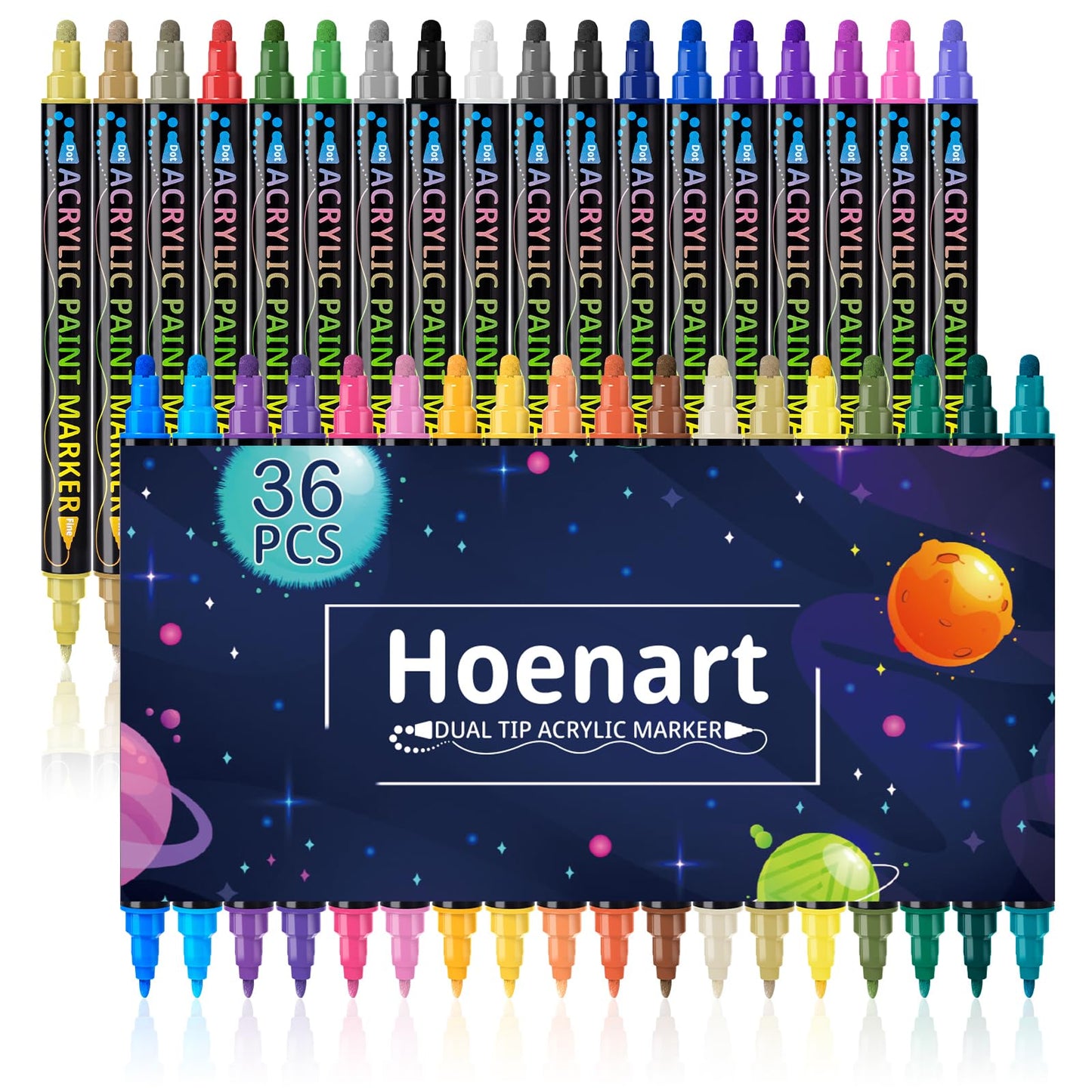 Hoenart 30 kleuren Dual Tip acrylstiften, watervaste acrylstiften voor hout, canvas, steen, rotsschilderen, glas, keramische oppervlakken, doe-het-zelf kunsthandwerk maken