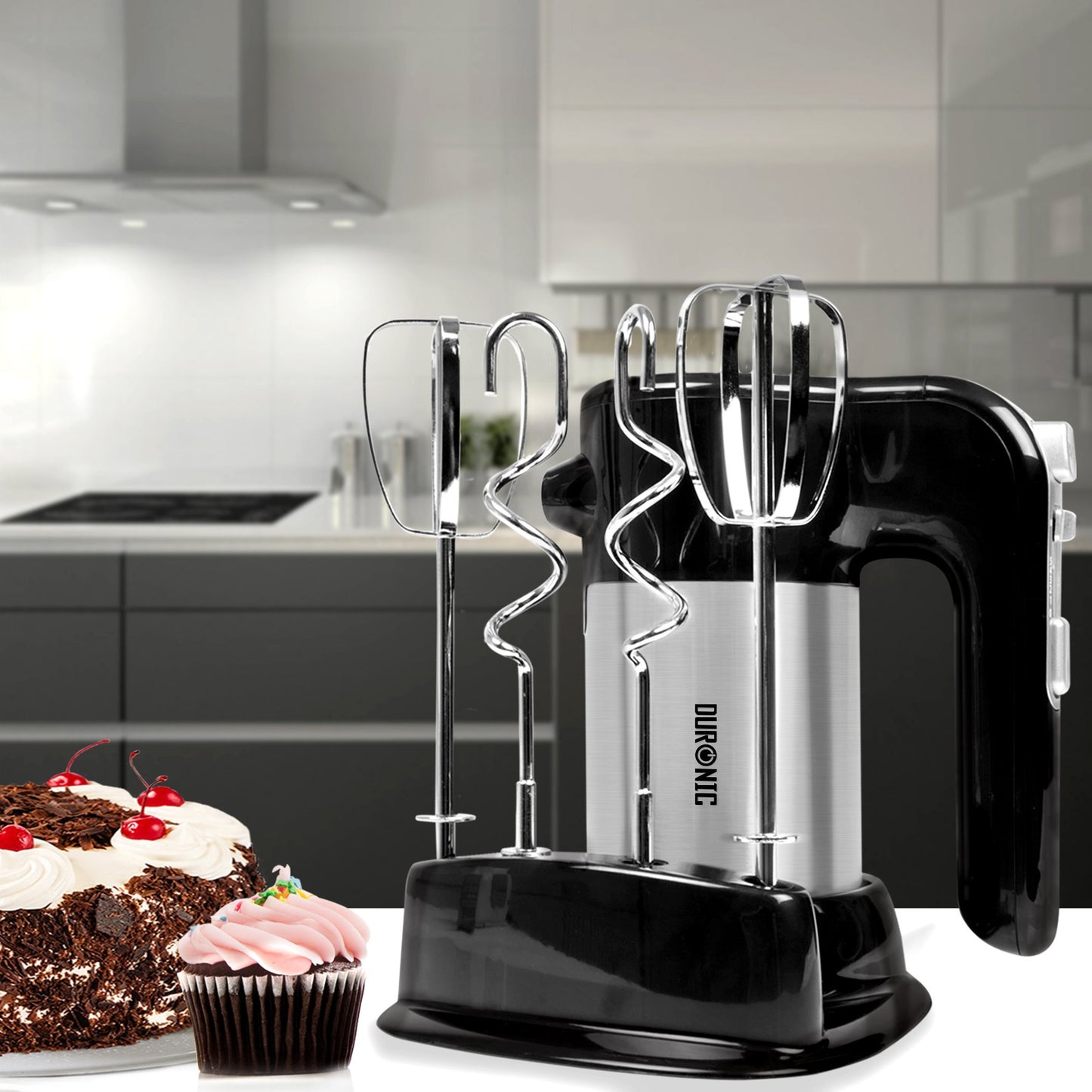 Duronic HM3 Handmixer | 300 W | 5 Snelheden | Incl. 2 Kloppers, 2 Deeghaken & Opbergstandaard | Turbo Functie | Bak Heerlijke Cake, Koekjes & Brood | Mix Ingrediënten, Slagroom, Koude Sauzen, Dressing