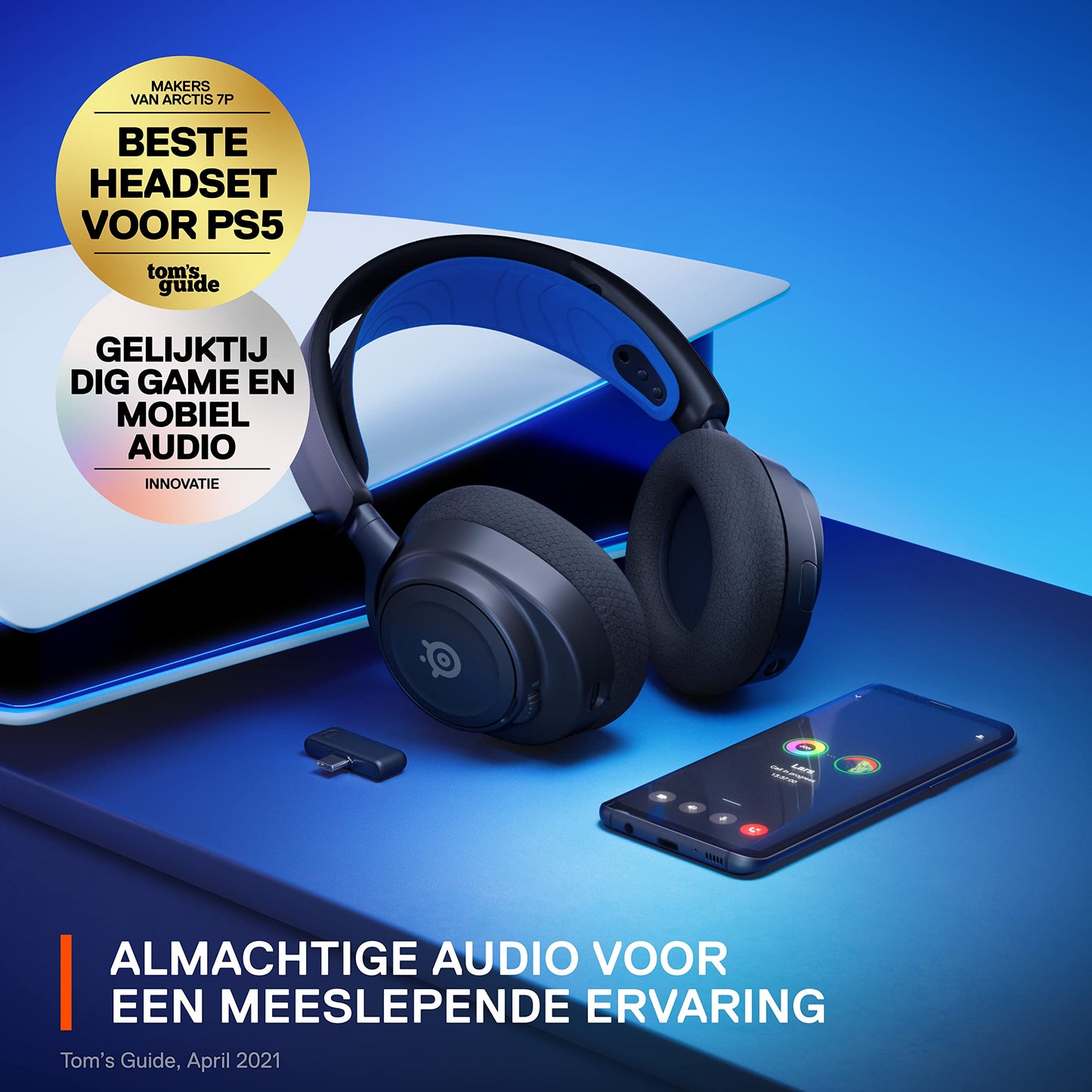 SteelSeries Arctis Nova 7P - Draadloze multi-systeem gaming & mobiele headset - Nova Acoustic Systeem - 2,4 GHz en gelijktijdige Bluetooth - 38 uur batterij - USB-C - Playstation, PC, Switch