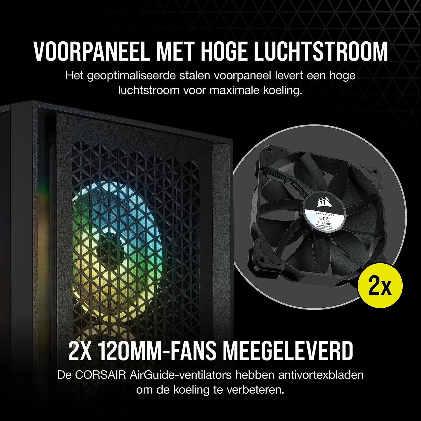 Corsair 4000D Airflow Mid-Tower ATX-Behuizing van Gehard Glas (Voorpaneel met Hoge Luchtstroom, Zijpaneel van Gehard Glas, RapidRoute-kabelbeheersysteem, Inclusief Twee Fans van 120 mm) Zwart