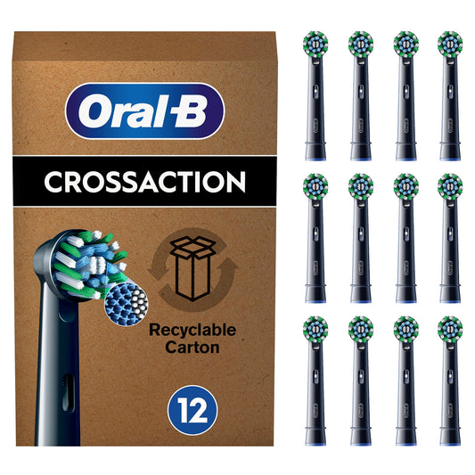 Oral-B Pro CrossAction Opzetborstels voor elektrische tandenborstels, 12 stuks, superieure tandenreiniging, X-borstelopzetstukken voor Oral-B tandenborstels, brievenbusvormige verpakking