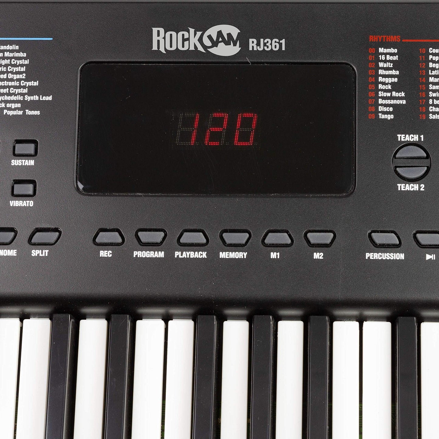 RockJam RJ361 61 Key Keyboard Piano met bladmuziekstandaard Piano Note Sticker Voeding en gewoon pianotoepassing, Zwart