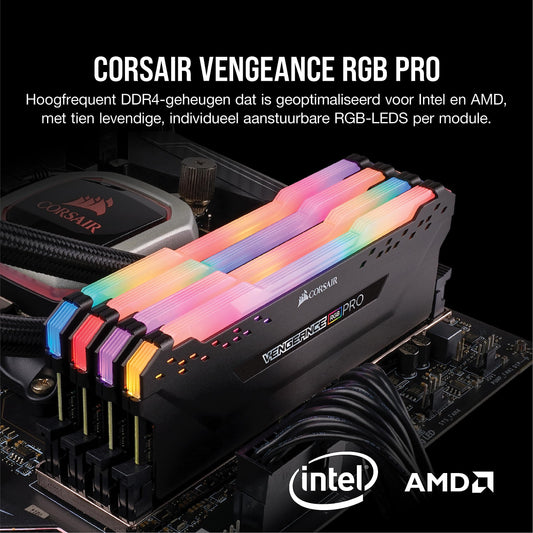 Corsair CMW16GX4M2C3200C16 Vengeance RGB PRO 16GB DDR4 3200MHz C16 XMP 2.0 Enthousiast RGB LED-Verlichting Geheugenset, Zwart, (2x8GB),Wit